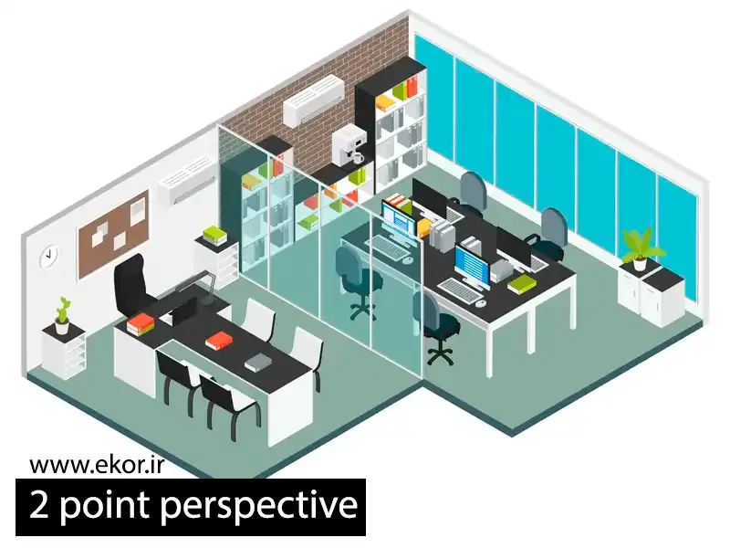 نمونه موردی پرسپکتیو داخلی فضضای اداری سایت اموزشی ایکور