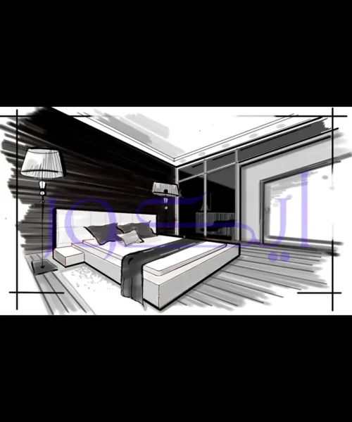 اسکیس دیجیتال با رویکرد گرافیکی در طراحی اتاق خواب پروژه فرانک رکوعی