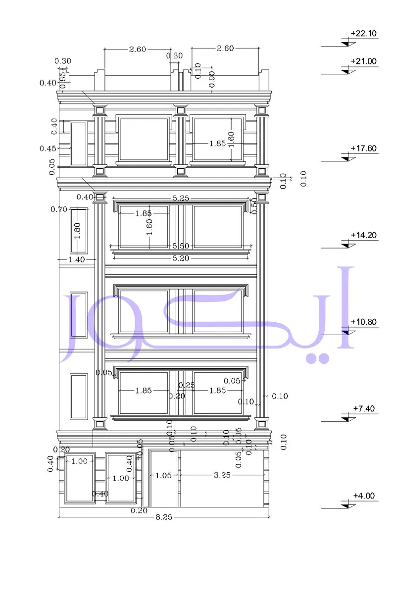 جزئیات پنجره در نما پروژه معماری
