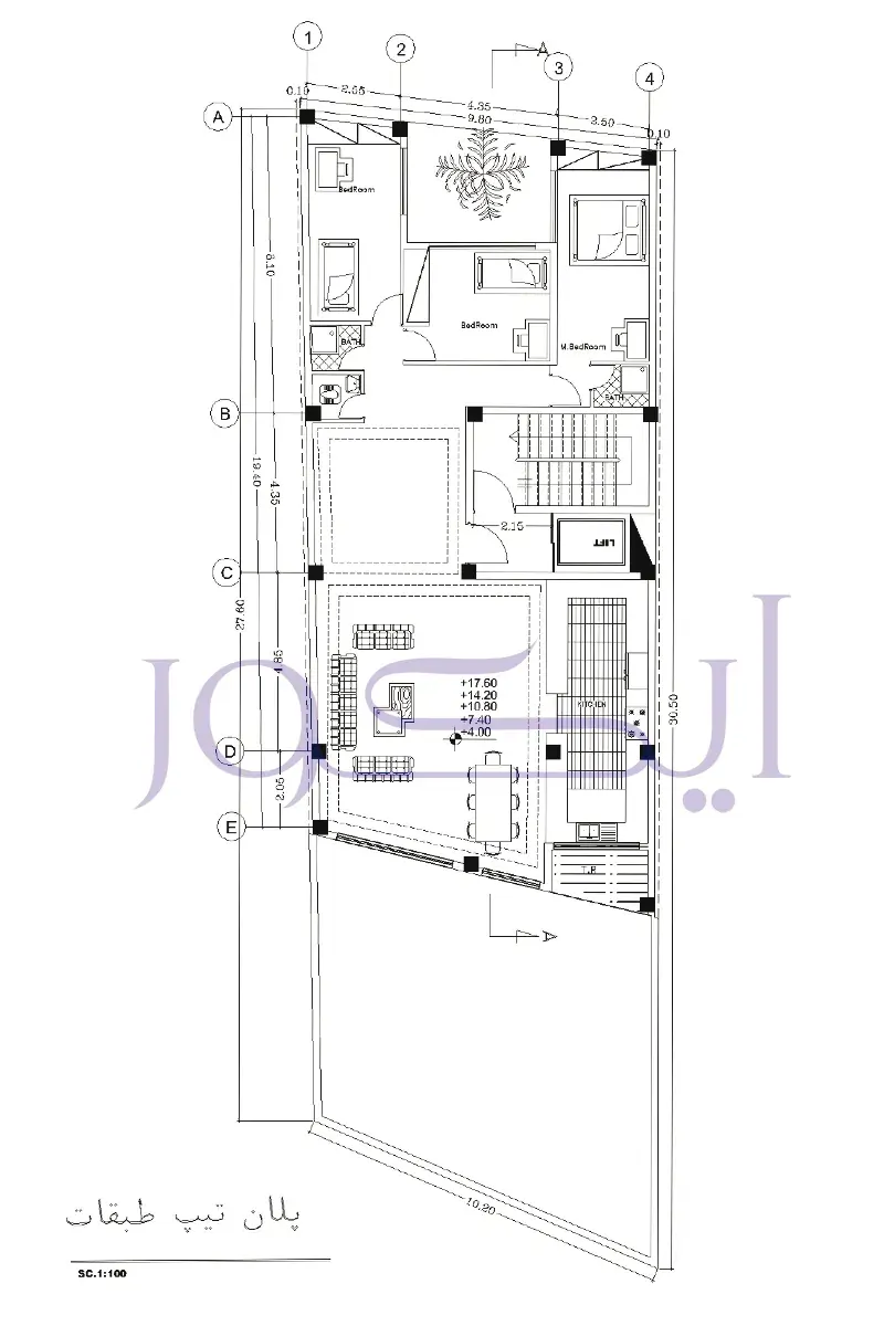 پلان تیپ طبقات ساختمان مسکونی با طراحی معماری فرانک رکوعی در تهران